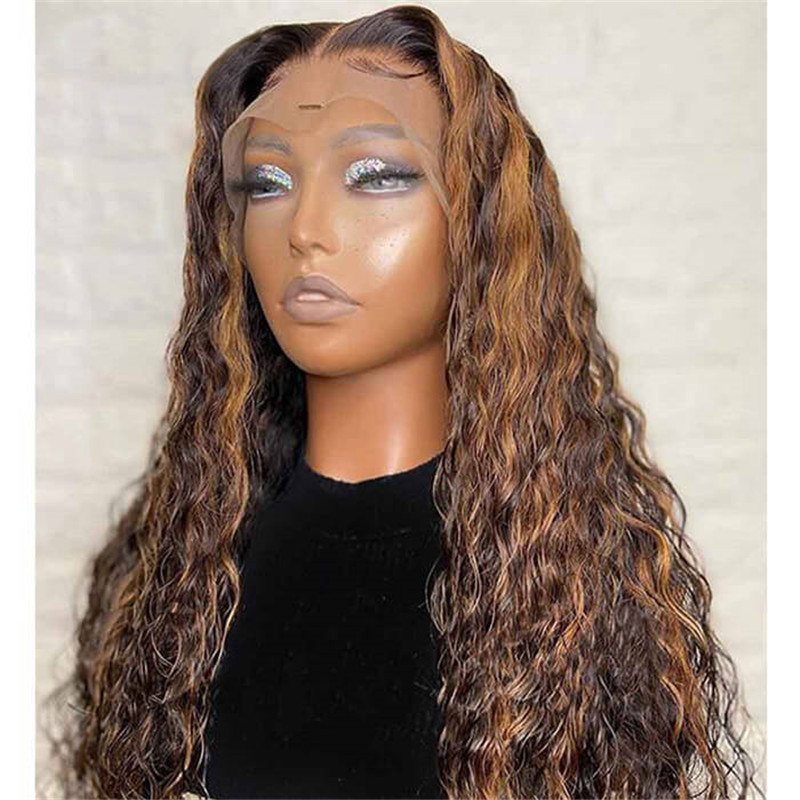 #4/30 Water Wave Highlight Hd Lace Front Human Hair Wigs Pre Plucked Fast Shipping