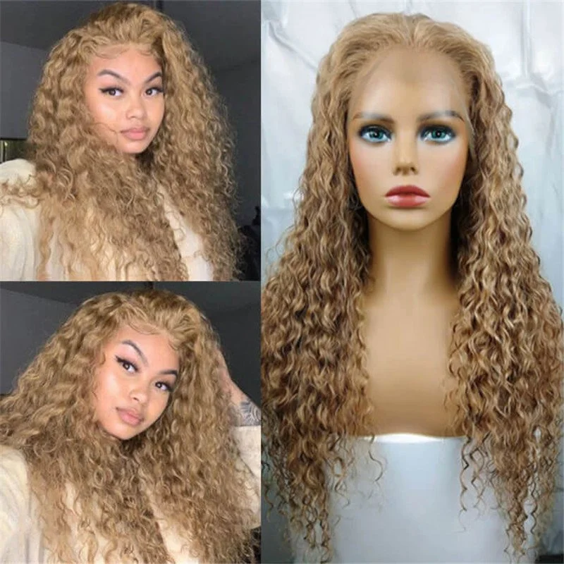 Honey Blonde 13X4 Hd Lace Front Wig Deep Wave #27 Colored Human Hair Wigs 4X4 Closure Wig For African American