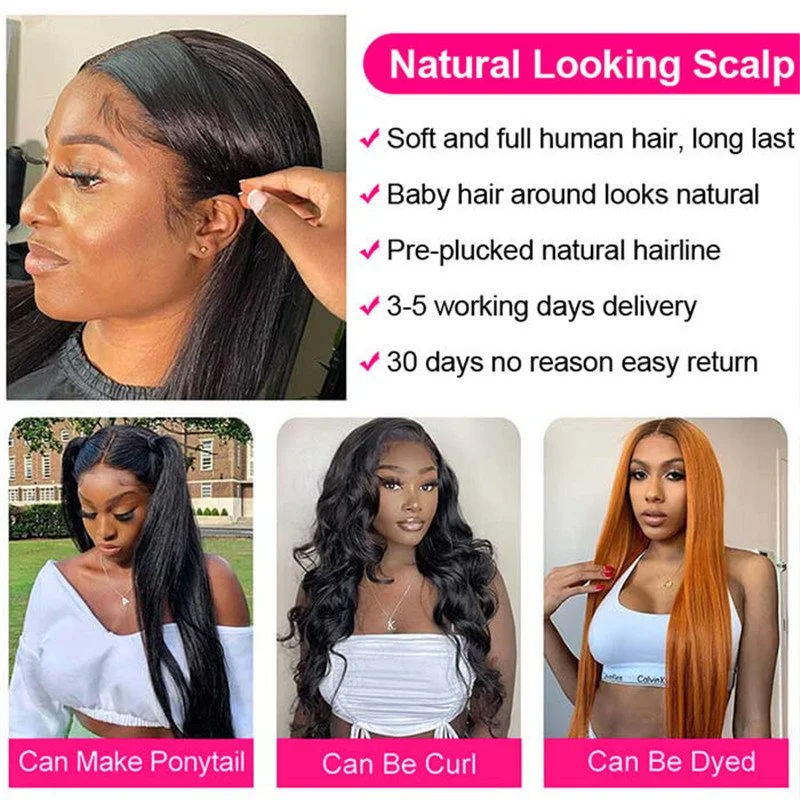 Body Wave 13*6 Hd Transparent Lace Front Wigs 100% Human Hair Pre Plucked 30 Inch