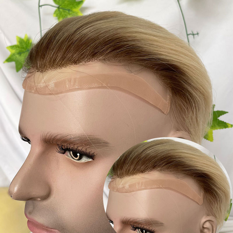 100%Human Hair WigsToupee for Men Hair Pieces Men's Toupee Super Thin Mono Lace with PU Around Ombre Blonde 60 Color10&quot; x 8&quot; Toupee