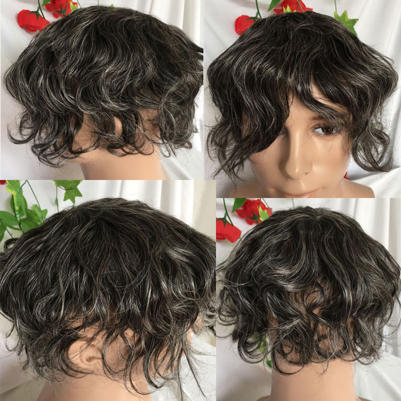 Full Franch Lace Base Toupee for Men 10x8" Human Hair pieces Men's Toupee Replacement System Men Wigs Human Hair Pieces 1B/80 Color