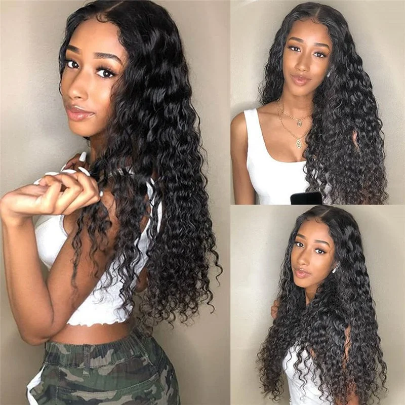 360 Lace Frontal Wig Human Hair 150% Density Glueless Deep Wave Wig Beauty Supply For Sale