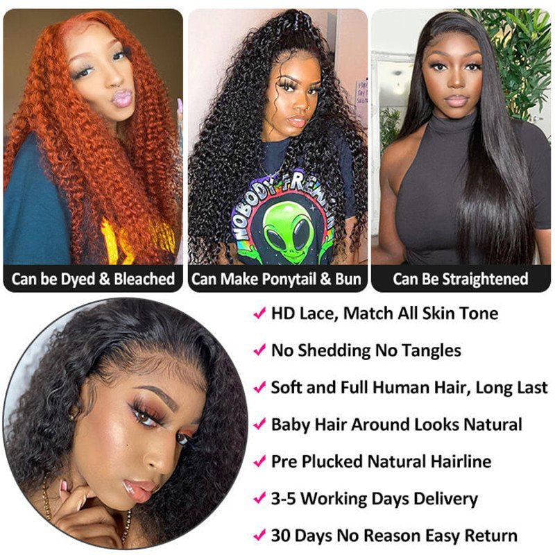 Kinky Curly 4X4 Hd Lace Closure Wig  Glueless Human Hair Lace Wig 150% Density For Sale