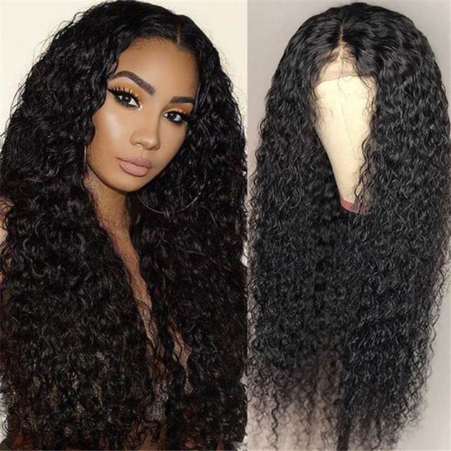 360 Lace Frontal Kinky Curly 150% Density Natural Hairline Beach Curl Human Hair Wigs