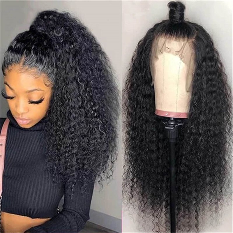 360 Lace Frontal Kinky Curly 150% Density Natural Hairline Beach Curl Human Hair Wigs