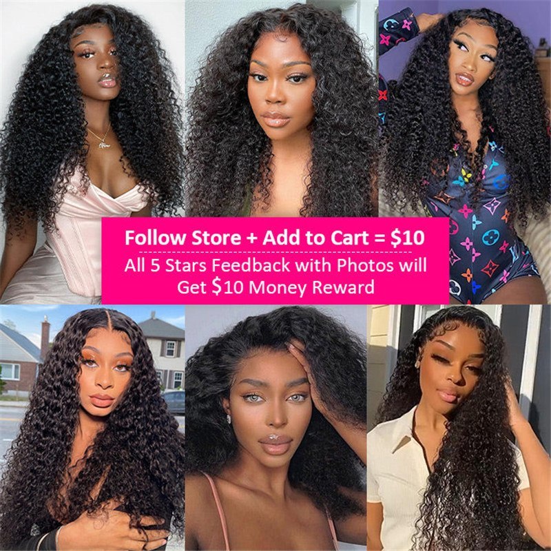 360 Lace Frontal Kinky Curly 150% Density Natural Hairline Beach Curl Human Hair Wigs