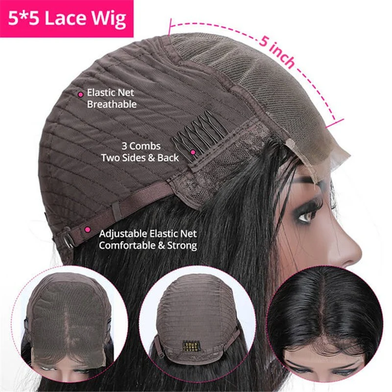 5*5 Hd Lace Closure Wigs Straight Virgin Human Hair Wig Pre Plucked For African American For Sale