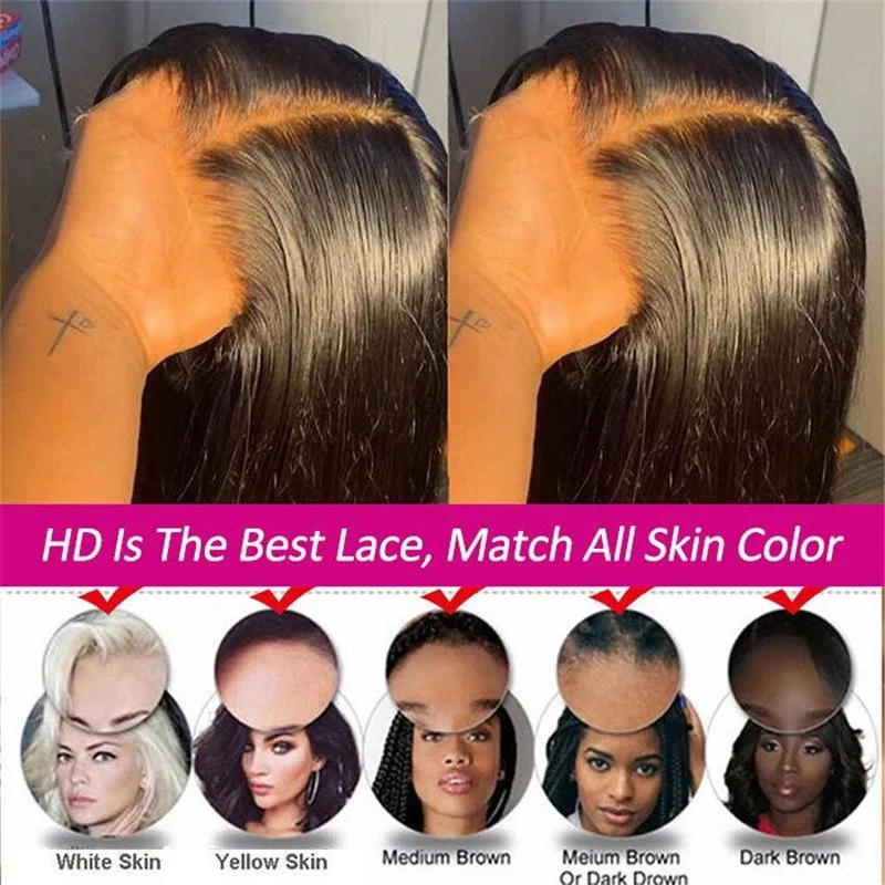 5*5 Hd Lace Closure Wigs Straight Virgin Human Hair Wig Pre Plucked For African American For Sale