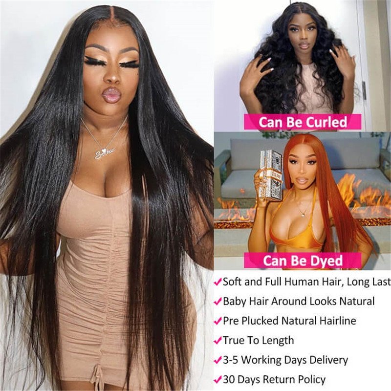 Straight Hair Pre-Plucked 360 Lace Frontal Wigs Human Hair 150%-180% Density 30 Inch