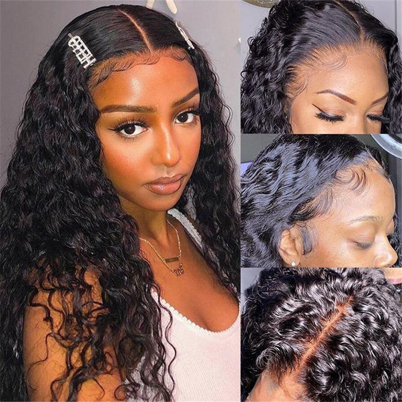 Water Wave 4X4 Hd Transparent Lace With Closure Wet And Wavy Wigs 150% Density Human Hair Natural Hairline