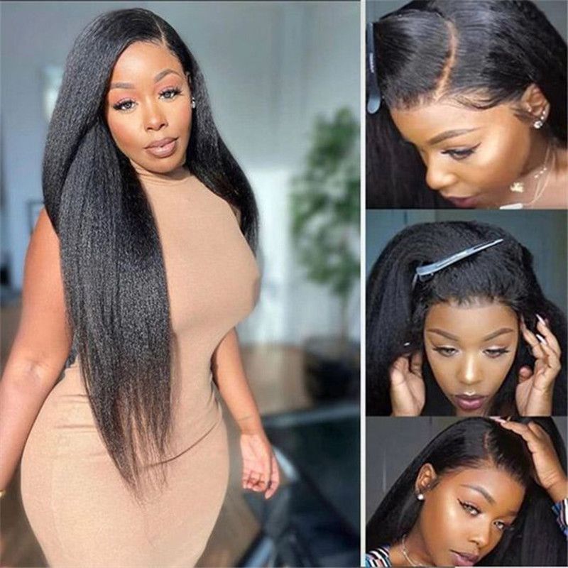 5X5 Hd Lace Closure Wig Kinky Straight Natural Hairline Pre-Plucked Fast Shipping  For Women