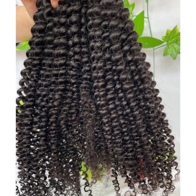 Kinky Curly Human Hair Bundles Brazilian Hair Weft 4 Bundles Natural Color Remy Hair Extensions
