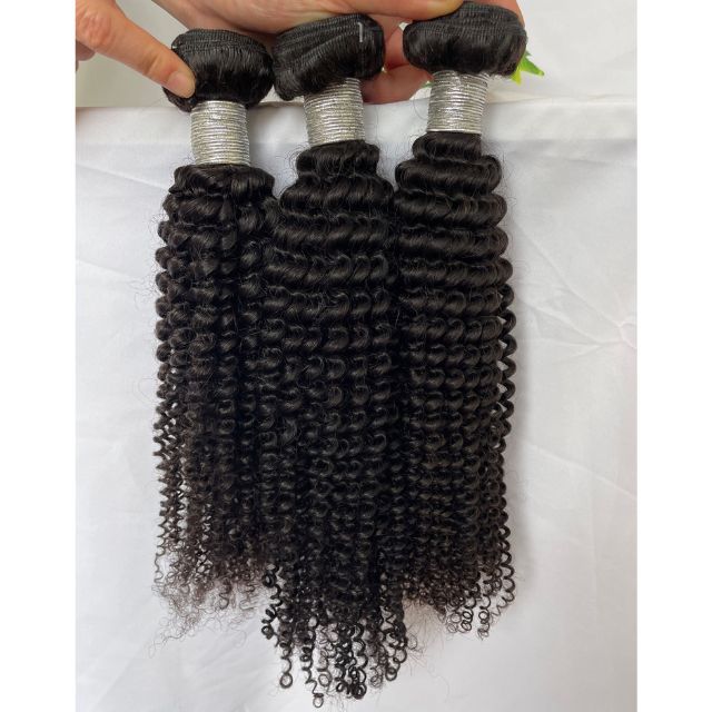 Kinky Curly Human Hair Bundles Brazilian Hair Weft 4 Bundles Natural Color Remy Hair Extensions