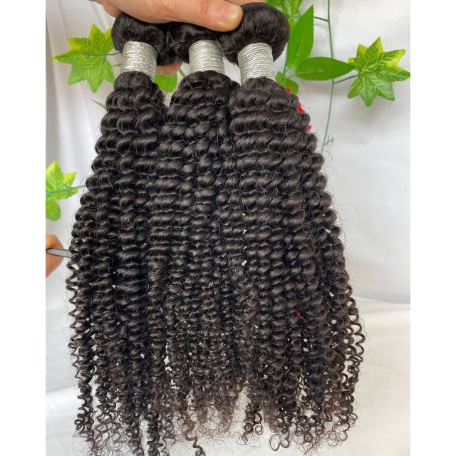 Kinky Curly Human Hair Bundles Brazilian Hair Weft 4 Bundles Natural Color Remy Hair Extensions