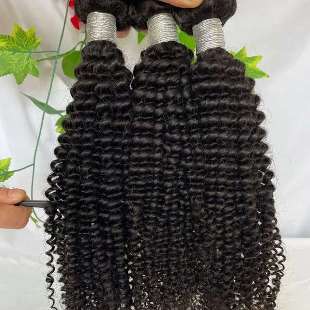 Kinky Curly Human Hair Bundles Brazilian Hair Weft 4 Bundles Natural Color Remy Hair Extensions