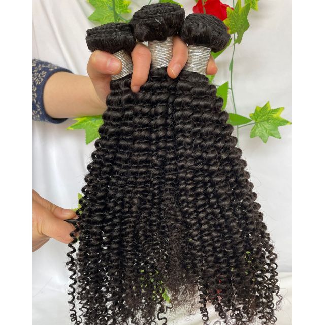 Kinky Curly Human Hair Bundles Brazilian Hair Weft 4 Bundles Natural Color Remy Hair Extensions