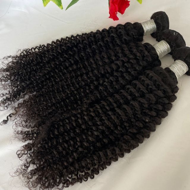Kinky Curly Human Hair Bundles Brazilian Hair Weft 4 Bundles Natural Color Remy Hair Extensions