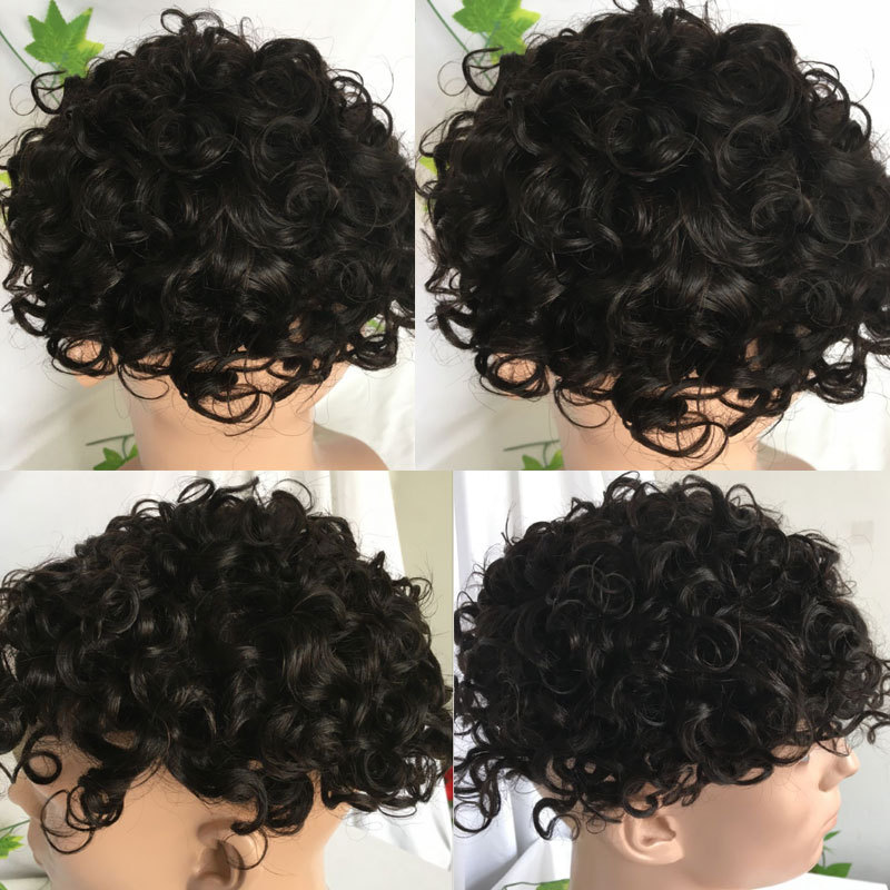 Pwigs 100% Human Hair Toupee for Men HairPieces Men Wigs Curly Hair Lace Frontal Mono Lace Top 8*10 20MM Man Hair Toupee Natural Black