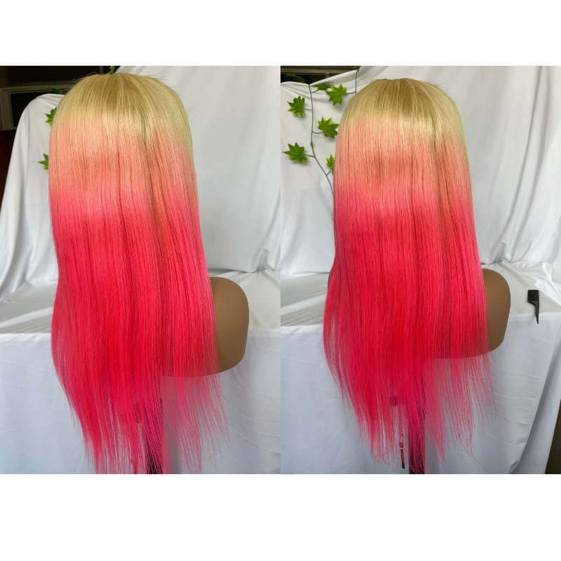Blonde Ombre Pink Lace Front Human Hair Wigs Straight  Wave 13x4 Lace Frontal Wig Colored Lace Front Wig 150%