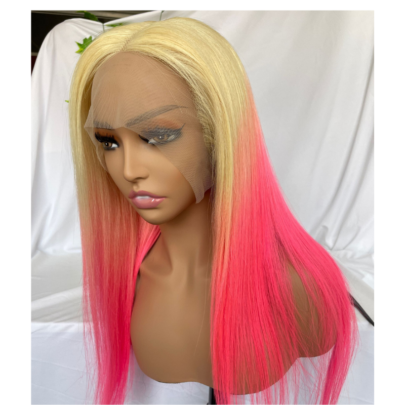 Blonde Ombre Pink Lace Front Human Hair Wigs Straight  Wave 13x4 Lace Frontal Wig Colored Lace Front Wig 150%