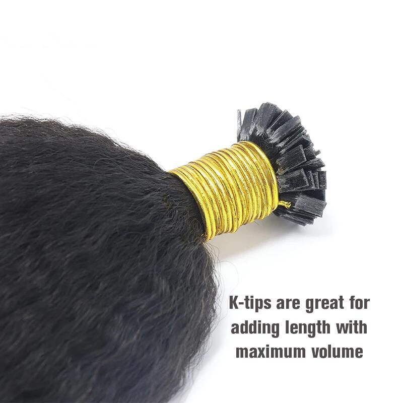 K Tip Hair Extensions Human Hair Kinky Straight Virgin Indian Human Hair Bundles K Flat Fusion Microlinks Hair Extensions For Black Women