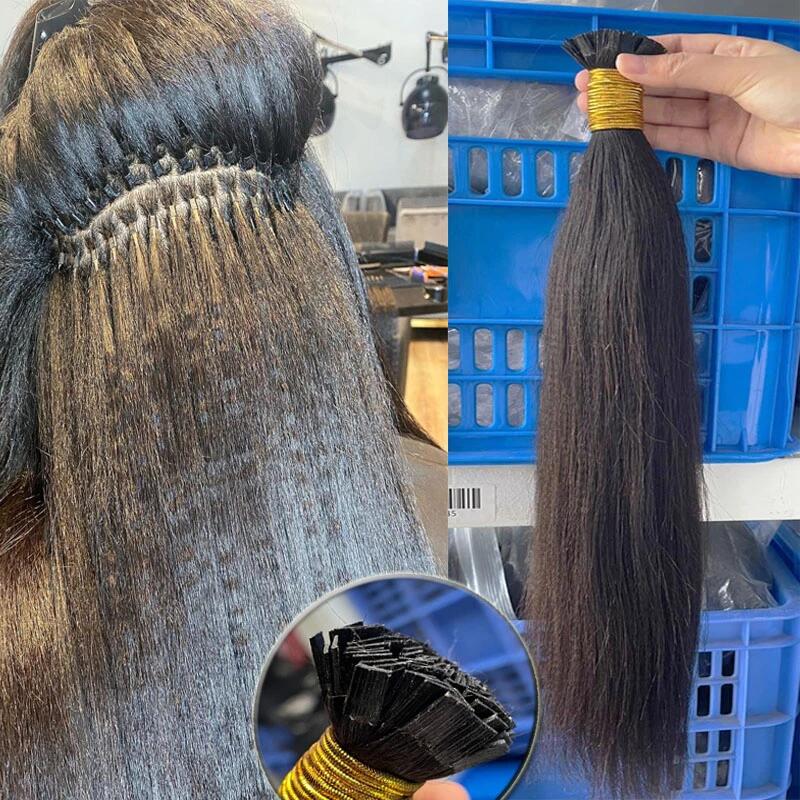 Coarse Yaki Straight Flat K Tips Microlink Hair Extensions Yaki K Tip