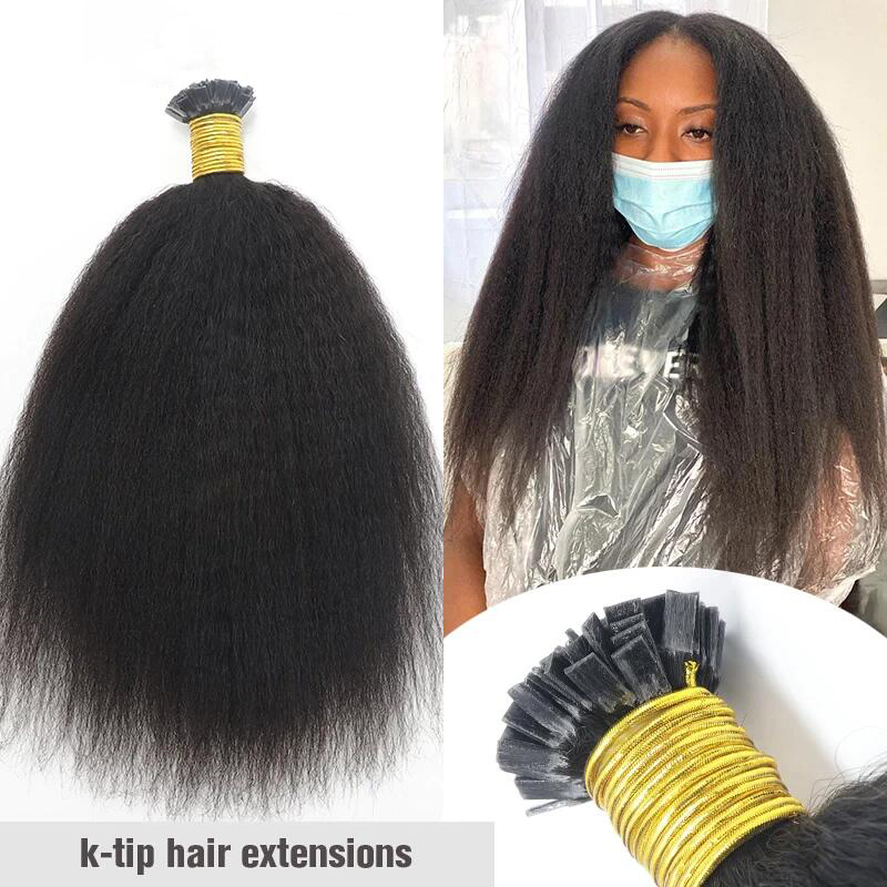 K Tip Hair Extensions Human Hair Kinky Straight Virgin Indian Human Hair Bundles K Flat Fusion Microlinks Hair Extensions For Black Women