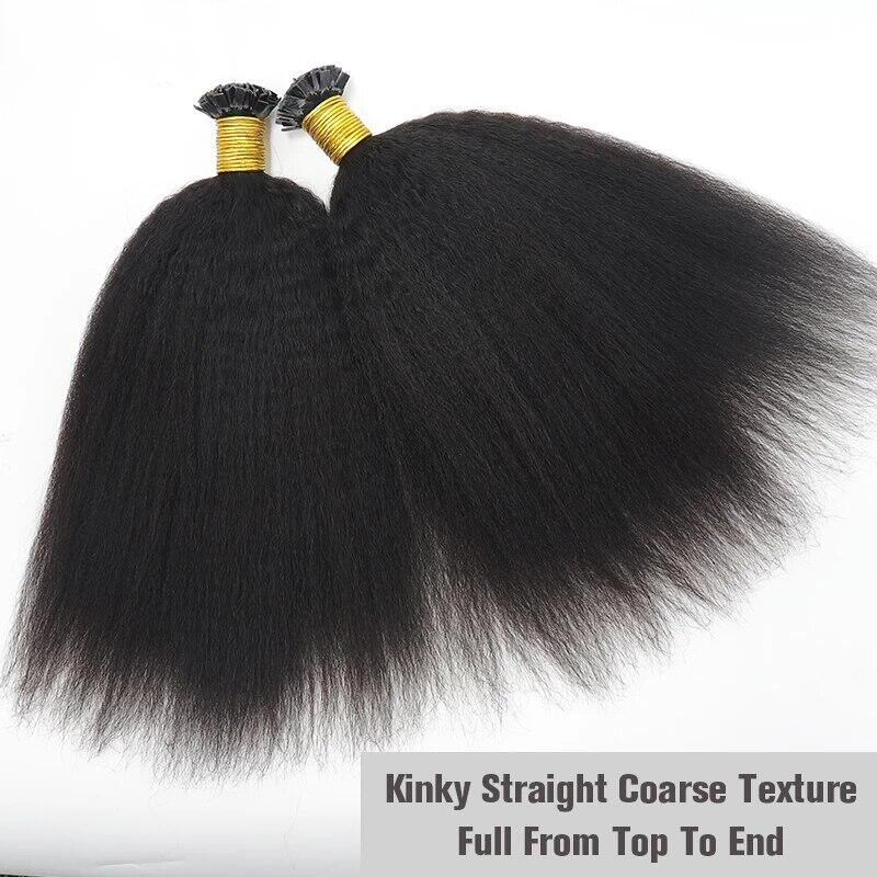K Tip Hair Extensions Human Hair Kinky Straight Virgin Indian Human Hair Bundles K Flat Fusion Microlinks Hair Extensions For Black Women