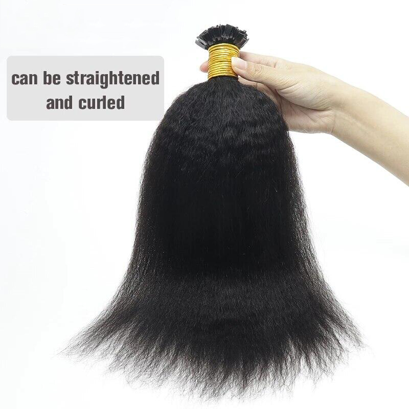 K Tip Hair Extensions Human Hair Kinky Straight Virgin Indian Human Hair Bundles K Flat Fusion Microlinks Hair Extensions For Black Women