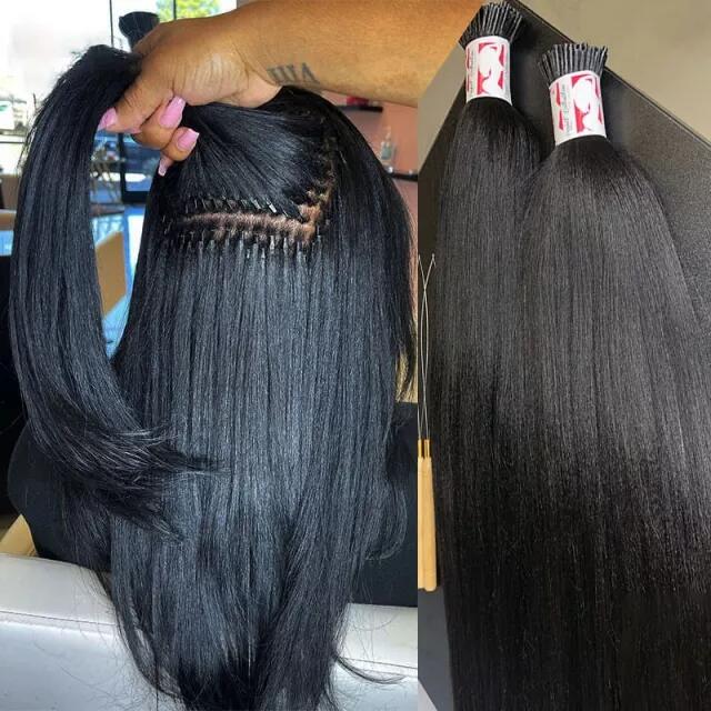 Coarse Yaki Straight I Tip Microlinks 100% Human Virgin Hair Weave Bundles Brazilian I Tip Hair Extensions Pwigs