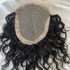 Toupee for Man  Lace Front PU Around Men Toupee Loose Curly 14x19 cm 1B Color 100% Human Hair Replacement Systems