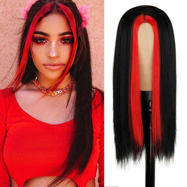 Detailed Red Skunk Stripe Wig Photo Concept Detailed Red Skunk Stripe Wig Photo Concept