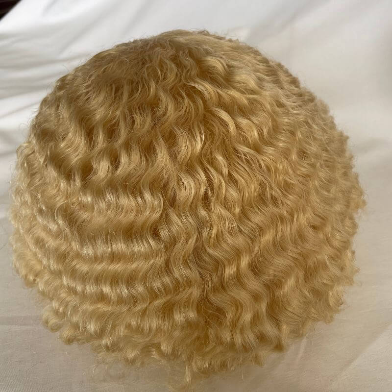 #613 Blonde Mens Wigs Toupees Human Hair Full Lace 360 Weave Curly Man Unit 8x10inch Kinky Curl Toupee for Black Men Swiss Lace Hair System  Men Toupee Hair Wigs