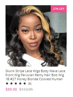 Skunk Stripe Lace Wigs Body Wave Lace Front Wig Peruvian Remy Hair Bob Wig 1B #27 Honey Blonde Colored Human Hair Wigs For Women Highlight Closure Wig