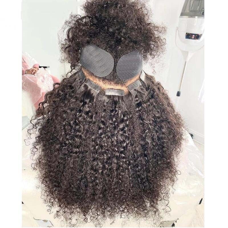 Afro Kinky Curly Brazilian Human Hair Tape In Hair Extensions Brazilian Remy Tape Hair 40pcs/Bundle  For Black Women Skin Weft Tape Glue In Hair Extensions