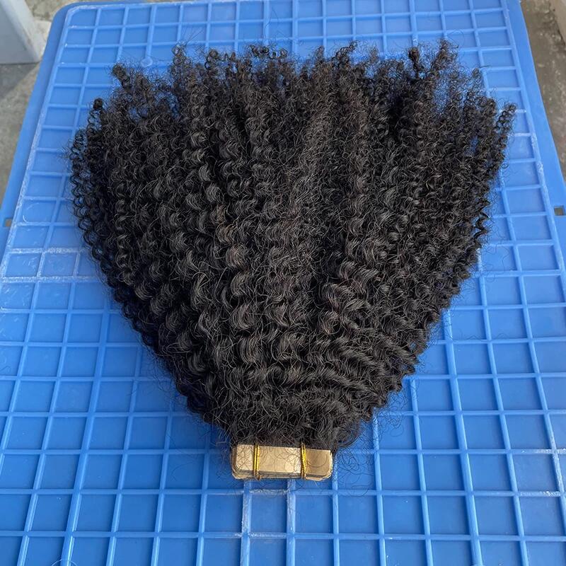 Afro Kinky Curly Brazilian Human Hair Tape In Hair Extensions Brazilian Remy Tape Hair 40pcs/Bundle  For Black Women Skin Weft Tape Glue In Hair Extensions