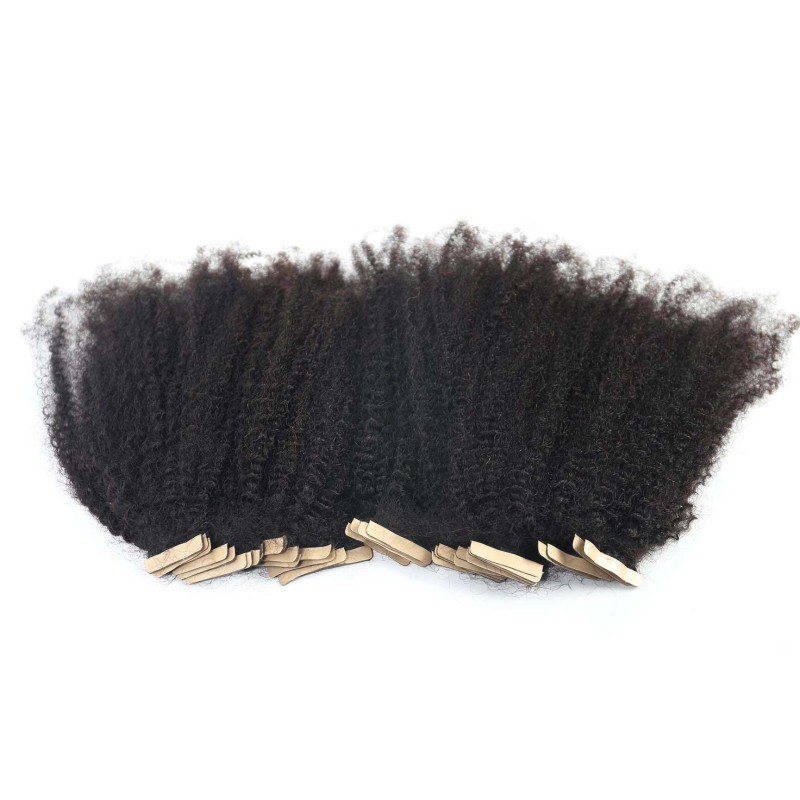 Afro Kinky Curly Brazilian Human Hair Tape In Hair Extensions Brazilian Remy Tape Hair 40pcs/Bundle  For Black Women Skin Weft Tape Glue In Hair Extensions