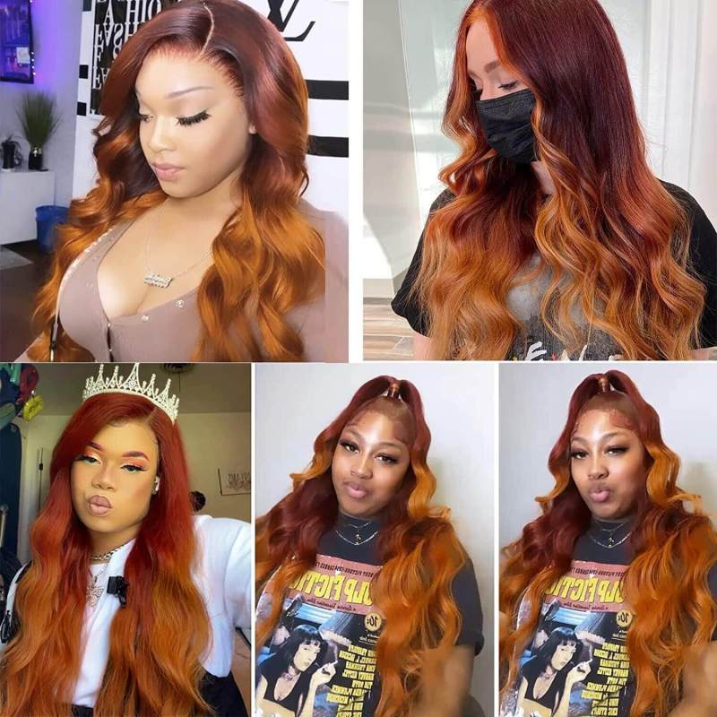 Ombre Body Wave Human Hair Wigs for Black Women Ombre Red Orange Ginger Glueless Wigs Human Hair Pre Plucked 150% Density HD Lace Front Wigs Human Hair Body Wave Frontal Wigs Human Hair Pwigs