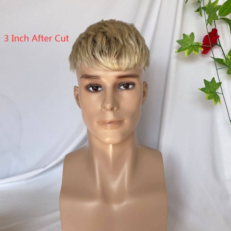 Ombre T60 Platinum Blonde and Black 6-7 Inch 100% Human Hair Men's Toupee Super Thin Mono Lace with PU Around Ombre Blonde 60 Color10" x 8" Toupee