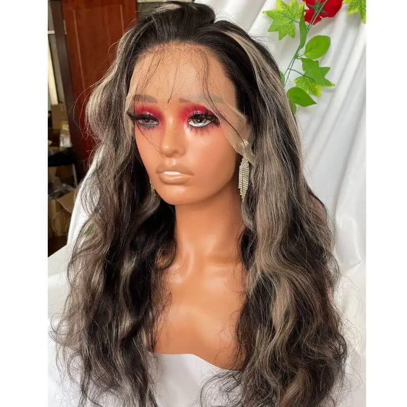 Ombre Plantium Blonde Black Body Wave Human Hair Wig  Lace Front Human Hair Wigs  Remy Preplucked Grey Colored Lace Front Wigs