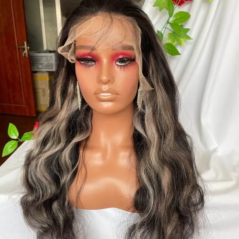 Ombre Plantium Blonde Black Body Wave Human Hair Wig  Lace Front Human Hair Wigs  Remy Preplucked Grey Colored Lace Front Wigs