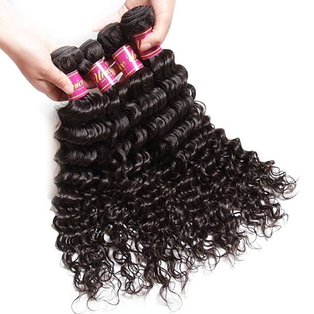 Brazilian Deep Wave Remy Hair 4x4 Lace Closure with Bundles, Unprocessed Human Hair Extensions Natural Color