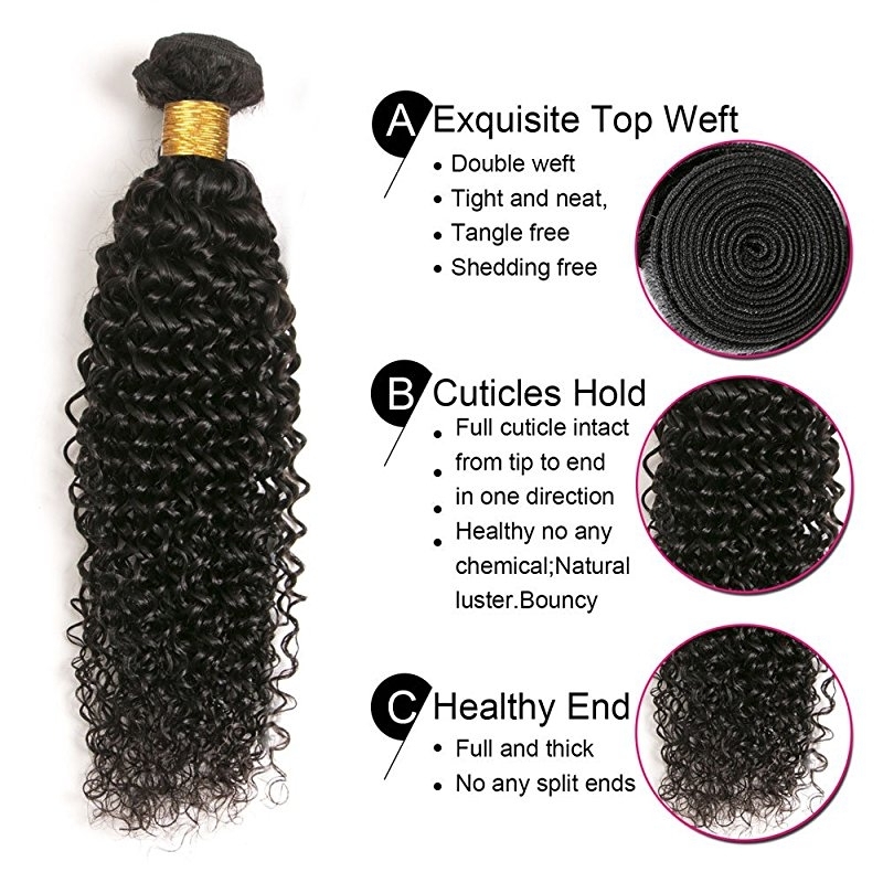Peruvian Curly Hair 3 Bundles With Closure 8A Kinky Curly Hair Weave Invisible Part Lace Closure Hair