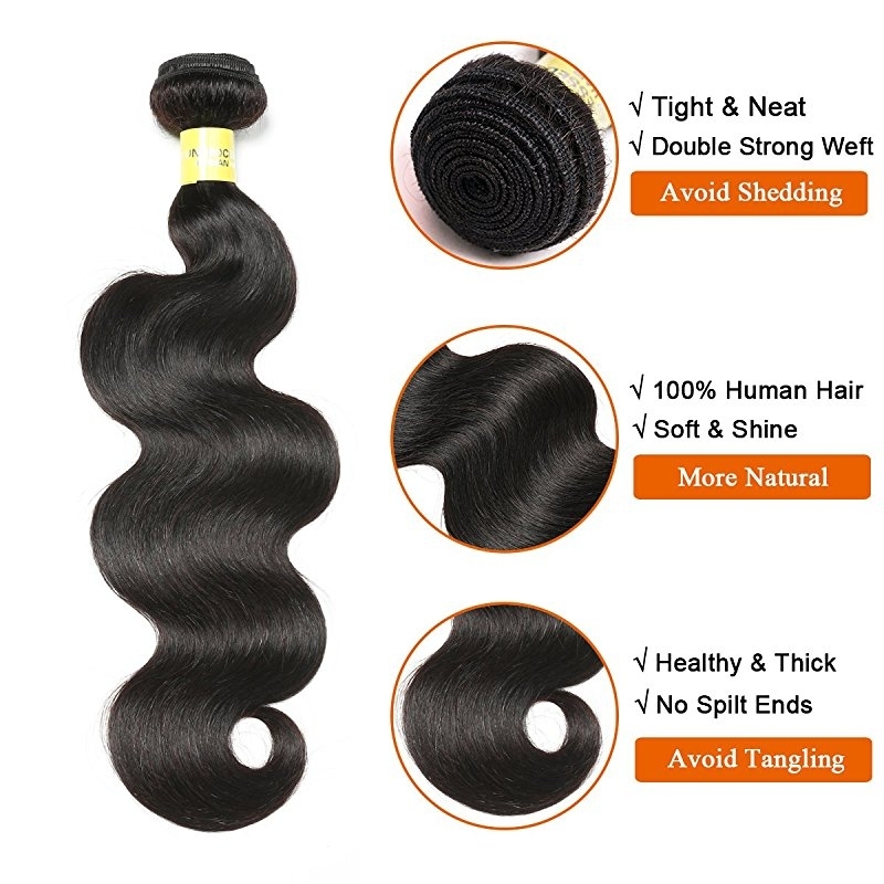 Hair With Closure 8A 3 Bundles Body Wave Virgin Human Hair Bundles With Lace Closure Unprocessed Hair Extensions Natural Black