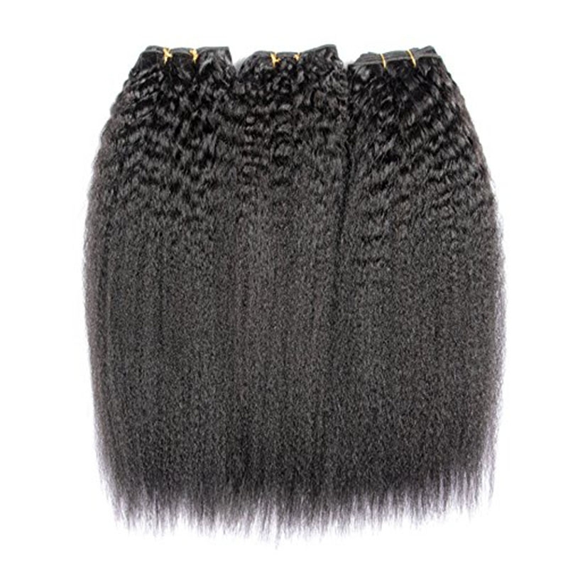 Kinky Straight Hair Bundles with Lace Closure, Yaki Straight Hair Weave Hair Human Lace Closure Human Hair