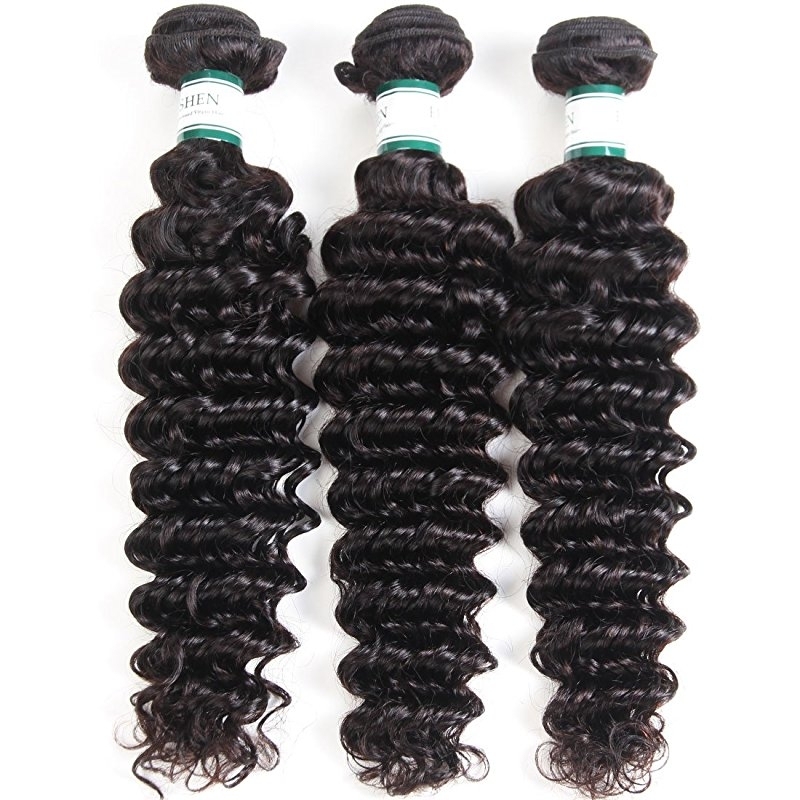 Brazilian Deep Wave 3 Bundles with Closure 8A Unprocessed Deep Curly Human Hair with Three Part Lace Closur Remy Hair