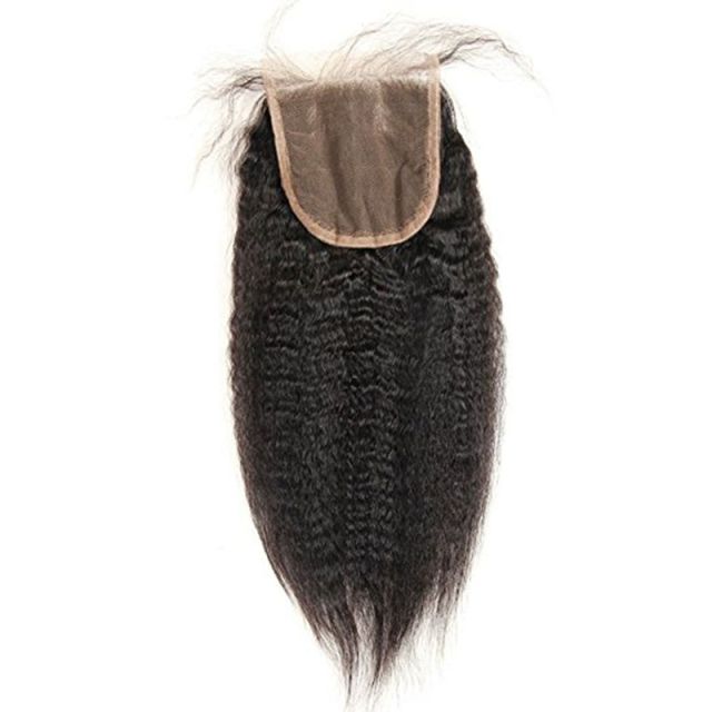 Mongolian Human Hair Kinky Straight Hair Bundles With Lace Closure 4pcs Mink Kinky Straight Hair