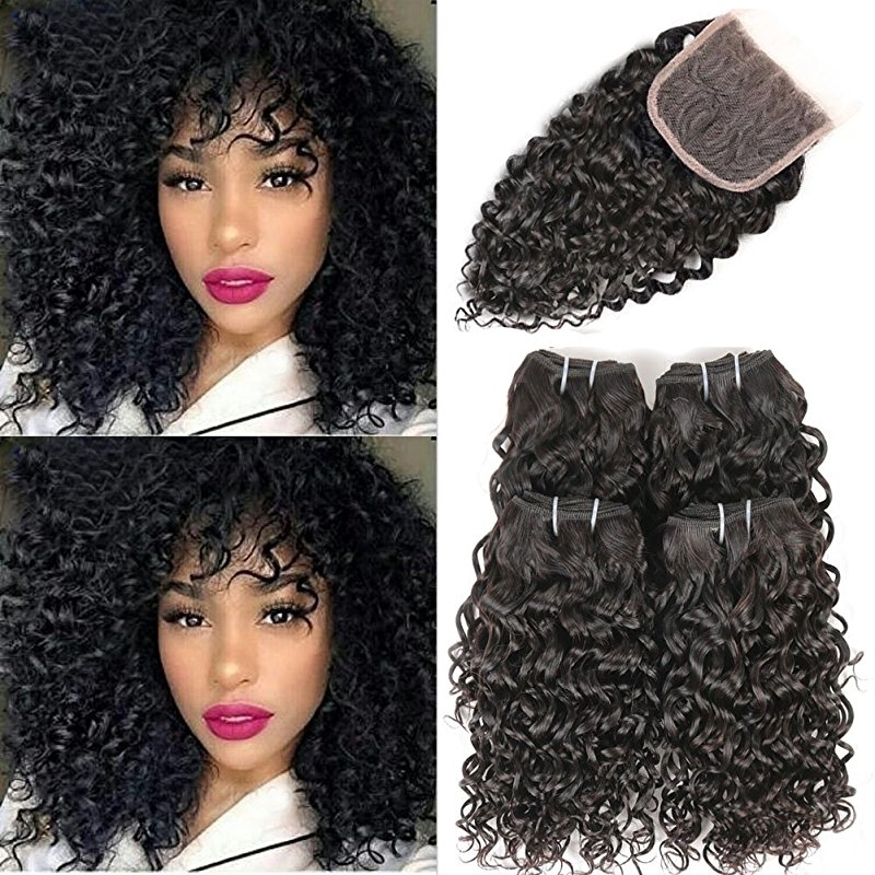 Brazilian Curly Remy Hair with Free Part Lace Closure Kinkys Curly Human Hair Bundles with Closure Hair Natural Color