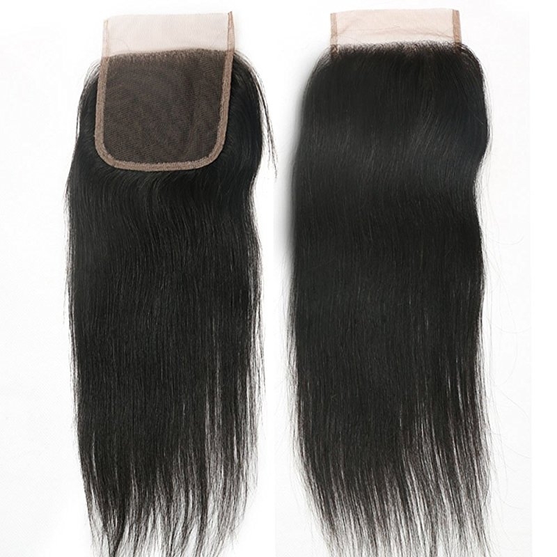 Straight Hair Bundles with Lace Closure  Grade 9A Unprocessed Straight Peruvian Hair 3 Bundles and 4x4 Free Part Closures Natural Color