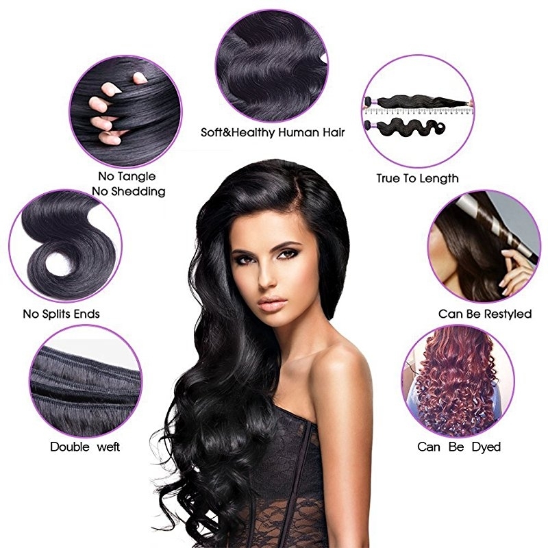 Virgin Hair 3 bundles With Closure Body Wave Free Part Unprocessed Human Hair Bundles Weave Weft with Lace Closure Natur